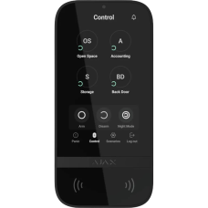 Melna bezvadu tastatūra Ajax KeyPad TouchScreen ar skārienekrānu un bezkontakta autorizāciju