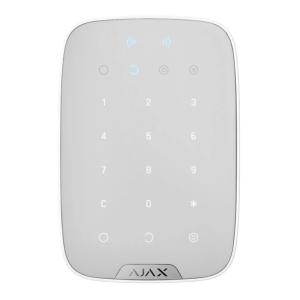 Balta bezvadu tastatūra Ajax KeyPad Plus  ar skārienekrānu un bezkontakta autorizāciju