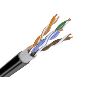 Datu kabelis Cat5e U/UTP dubulta izolacija PVC+PE, melns, ārtelpam, 24AWG